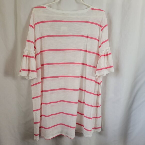 NEW Est. 1946 Top Tunic Pink White Stripe 22/24W ruffle scoop neck feminine NWT - Picture 3 of 8